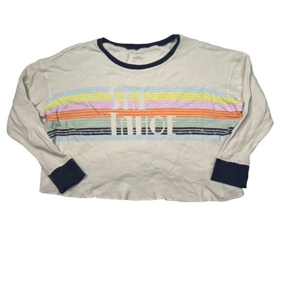 Anthropologie Ski Tahoe Thermal Waffle Knit Crop Long Sleeve Shirt Rainbow Large - Picture 1 of 7